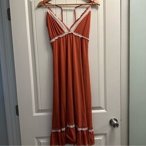 Westonwear brick colored slip dress with lace trim